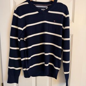 Tommy Hilfiger Men's V-Neck Sweater in Navy and White
